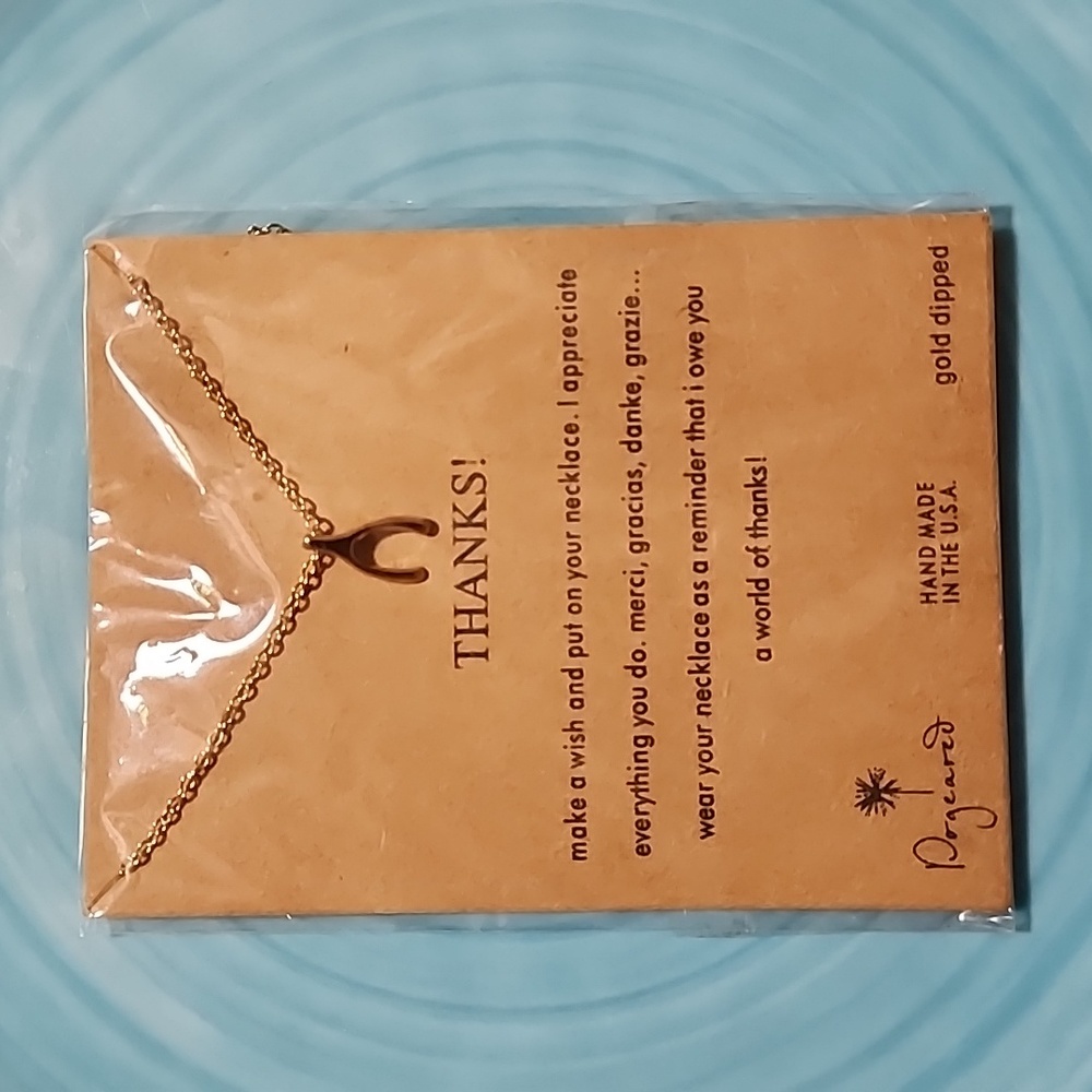GOLD WISHBONE THANKS NECKLACE